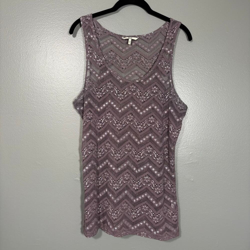 BKE Women's Y2K Gray & Silver Lace & Metallic Tank Top - Size Large - Chevron